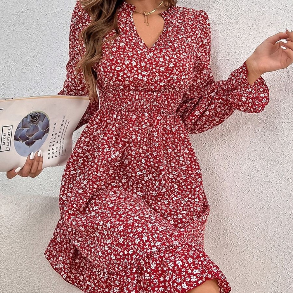 Boho Floral Print Ruffle sleeve Mini Dress Cottagecore - Picture 9 of 10